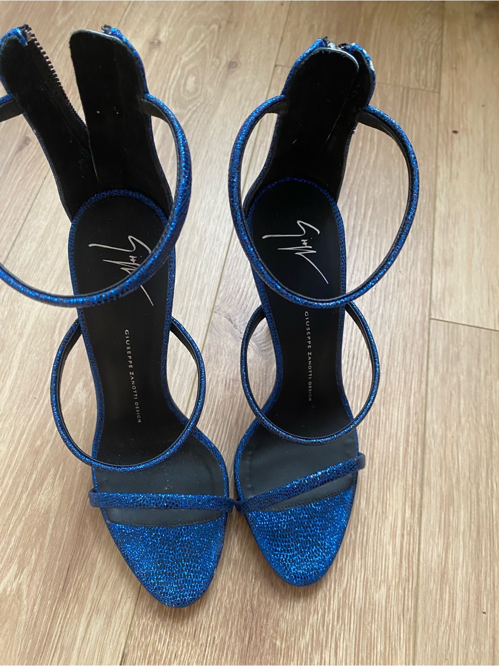 Giuseppe Zanotti Metallic Navy Strappy Stiletto Sandals Size 9.5 - Picture 2 of 10